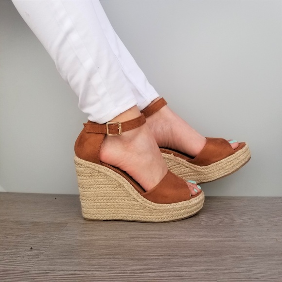 Tan Suede Espadrille Wedge Heel Sandals - Picture 6 of 8